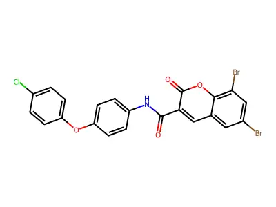 6,8-dibromo-N-[4-(4-chlorophenoxy)phenyl]-2-oxo-2H-chromene-3-carboxamide structure