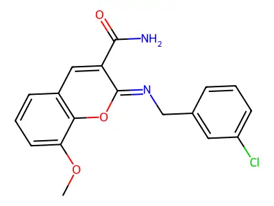 2-[(3-Chlorophenyl)methylimino]-8-methoxychromene-3-carboxamide structure