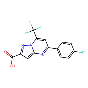 5-(4-fluorophenyl)-7-(trifluoromethyl)pyrazolo[1,5-a]pyrimidine-2-carboxylic acid structure