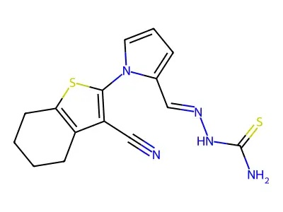 (2E)-2-{[1-(3-cyano-4,5,6,7-tetrahydro-1-benzothiophen-2-yl)-1H-pyrrol-2-yl]methylidene}hydrazinecarbothioamide structure