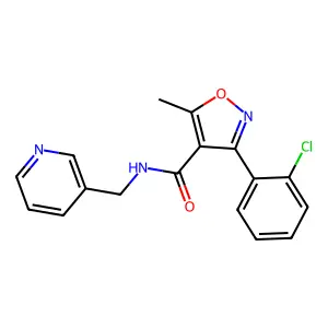 3-(2-chlorophenyl)-5-methyl-N-(pyridin-3-ylmethyl)-1,2-oxazole-4-carboxamide structure