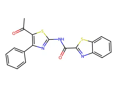 N-(5-acetyl-4-phenyl-1,3-thiazol-2-yl)-1,3-benzothiazole-2-carboxamide structure