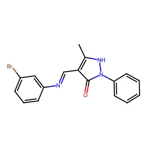 (4E)-4-[(3-bromoanilino)methylidene]-5-methyl-2-phenylpyrazol-3-one structure