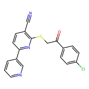2-[2-(4-Chlorophenyl)-2-oxoethyl]sulfanyl-6-pyridin-3-ylpyridine-3-carbonitrile structure