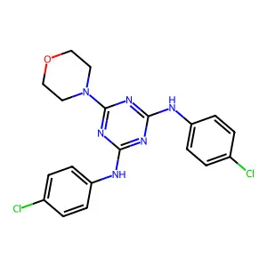N2,N4-bis(4-chlorophenyl)-6-morpholino-1,3,5-triazine-2,4-diamine structure