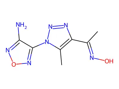 1-[1-(4-Amino-1,2,5-oxadiazol-3-yl)-5-methyl-triazol-4-yl]ethanone oxime structure