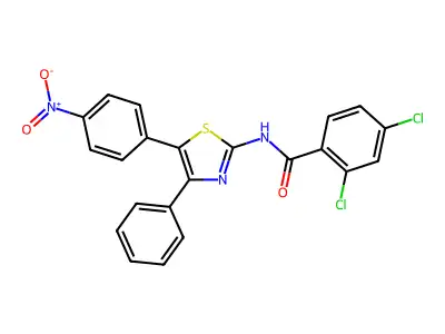 2,4-dichloro-N-[5-(4-nitrophenyl)-4-phenyl-1,3-thiazol-2-yl]benzamide structure