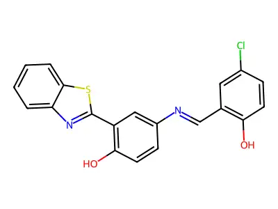 (E)-2-(benzo[d]thiazol-2-yl)-4-((5-chloro-2-hydroxybenzylidene)amino)phenol structure