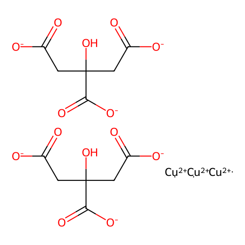 Tricopper(2+) bis(2-hydroxypropane-1,2,3-tricarboxylate) structure