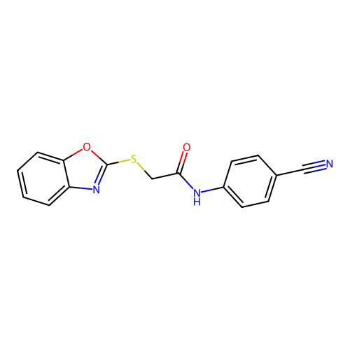 2-(1,3-benzoxazol-2-ylsulfanyl)-N-(4-cyanophenyl)acetamide structure