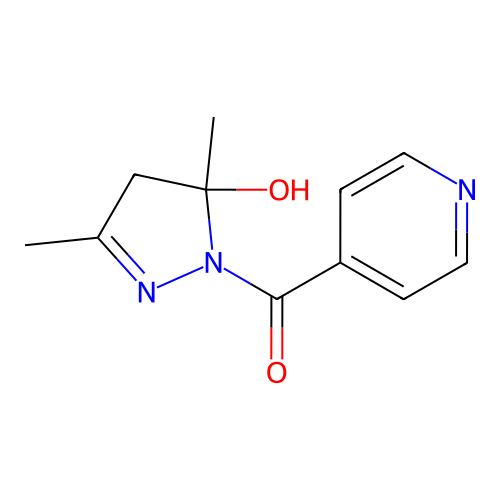 (5-hydroxy-3,5-dimethyl-4,5-dihydro-1H-pyrazol-1-yl)(pyridin-4-yl)methanone structure