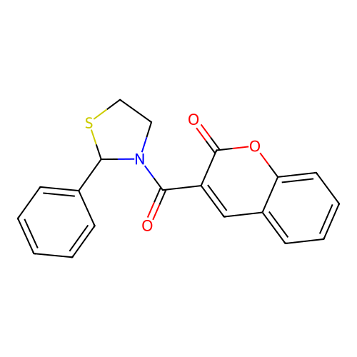 3-[(2-phenyl-1,3-thiazolidin-3-yl)carbonyl]-2H-chromen-2-one structure