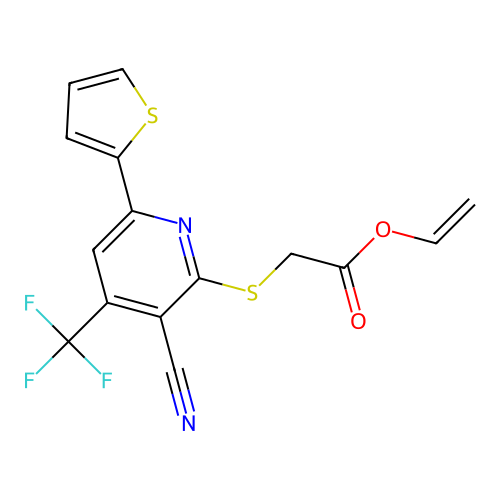 Vinyl 2-[3-cyano-6-(2-thienyl)-4-(trifluoromethyl)-2-pyridylthio]acetate structure