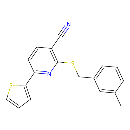 2-[(3-Methylbenzyl)sulfanyl]-6-(thiophen-2-yl)pyridine-3-carbonitrile structure