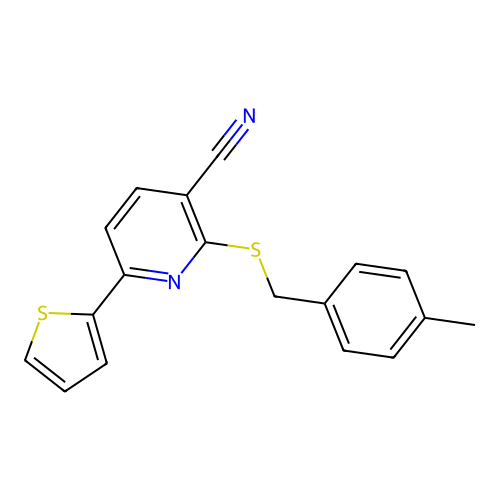 2-[(4-Methylphenyl)methylthio]-6-(2-thienyl)pyridine-3-carbonitrile structure