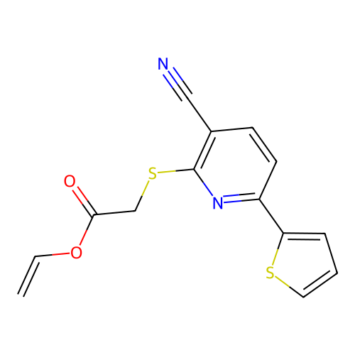 Ethenyl 2-(3-cyano-6-thiophen-2-ylpyridin-2-yl)sulfanylacetate structure