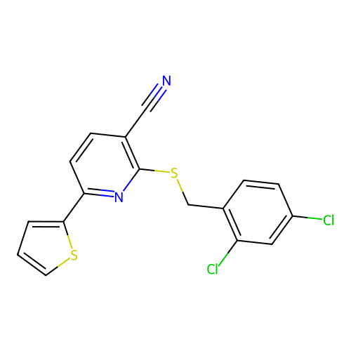 2-[(2,4-Dichlorobenzyl)sulfanyl]-6-(thiophen-2-yl)pyridine-3-carbonitrile structure