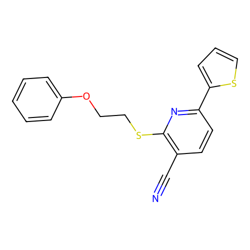 2-[(2-Phenoxyethyl)sulfanyl]-6-(thiophen-2-yl)pyridine-3-carbonitrile structure