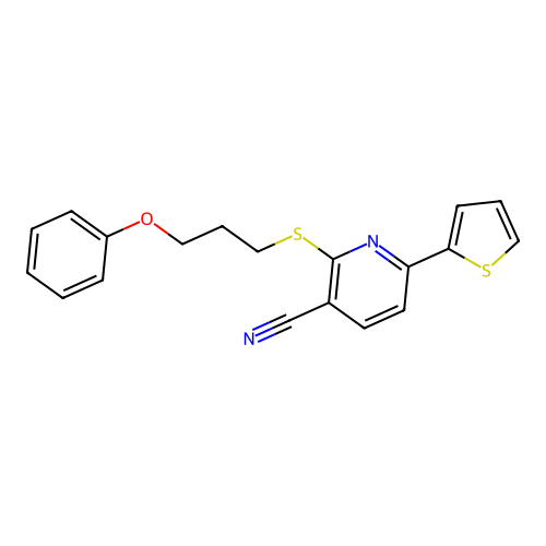2-[(3-Phenoxypropyl)sulfanyl]-6-(thiophen-2-yl)pyridine-3-carbonitrile structure
