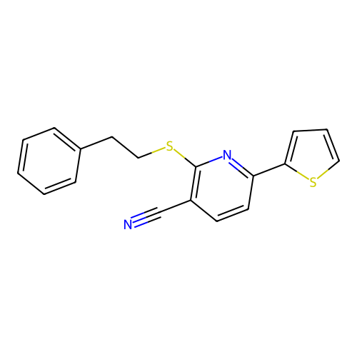 2-[(2-Phenylethyl)sulfanyl]-6-(thiophen-2-yl)pyridine-3-carbonitrile structure