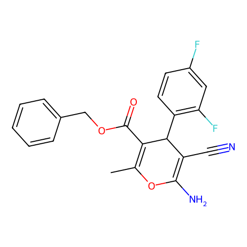 benzyl 6-amino-5-cyano-4-(2,4-difluorophenyl)-2-methyl-4H-pyran-3-carboxylate structure