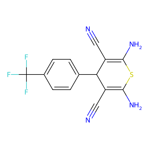 2,6-diamino-4-[4-(trifluoromethyl)phenyl]-4H-thiopyran-3,5-dicarbonitrile structure