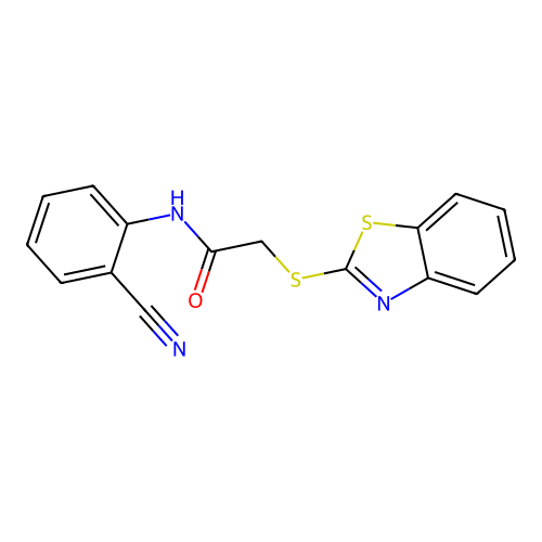 2-(1,3-benzothiazol-2-ylsulfanyl)-N-(2-cyanophenyl)acetamide structure