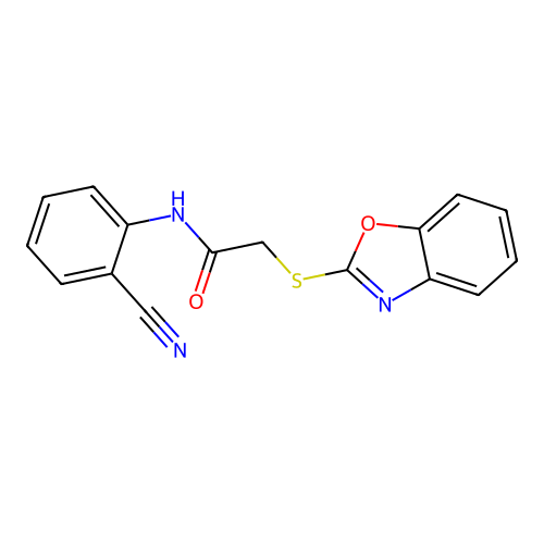 2-(1,3-benzoxazol-2-ylsulfanyl)-N-(2-cyanophenyl)acetamide structure