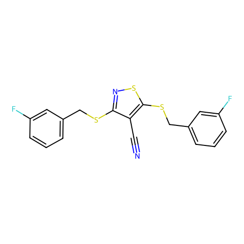 3,5-Bis[(3-fluorophenyl)methylthio]isothiazole-4-carbonitrile structure