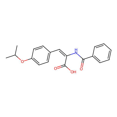 (E)-2-benzamido-3-(4-propan-2-yloxyphenyl)prop-2-enoic acid structure