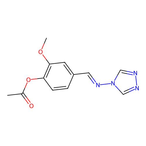 2-Methoxy-4-[(E)-(4H-1,2,4-triazol-4-ylimino)methyl]phenyl acetate structure