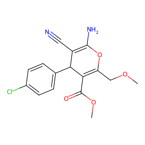 methyl 6-amino-4-(4-chlorophenyl)-5-cyano-2-(methoxymethyl)-4H-pyran-3-carboxylate structure