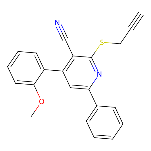 4-(2-Methoxyphenyl)-6-phenyl-2-(prop-2-yn-1-ylthio)nicotinonitrile structure