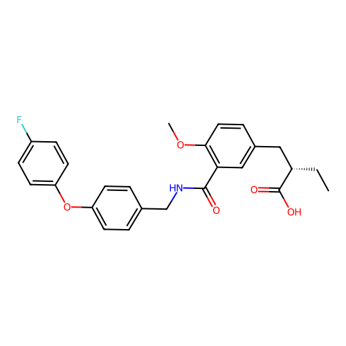 (2S)-2-((3-((4-(4-Fluorophenoxy)phenyl)methylcarbamoyl)-4-methoxy-phenyl)methyl)butanoic acid structure