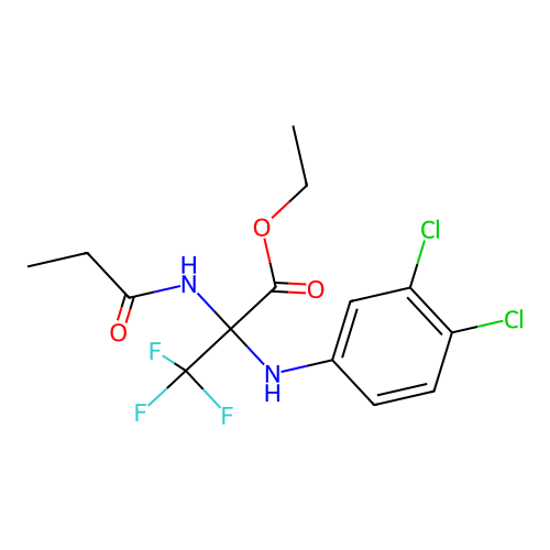 Ethyl 2-(3,4-dichloroanilino)-3,3,3-trifluoro-2-propionamidopropionate structure