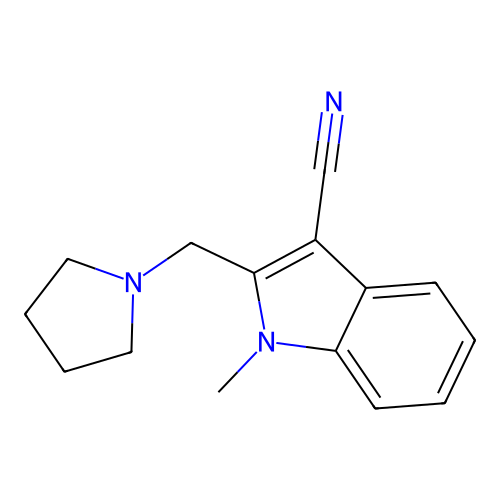 1-methyl-2-(pyrrolidin-1-ylmethyl)-1H-indole-3-carbonitrile structure
