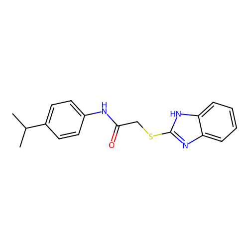 2-(1H-benzimidazol-2-ylsulfanyl)-N-[4-(propan-2-yl)phenyl]acetamide structure