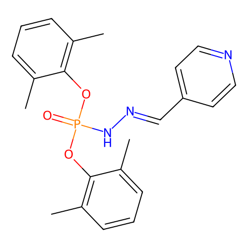 4-[(E)-[bis(2,6-dimethylphenoxy)phosphorylhydrazinylidene]methyl]pyridine structure