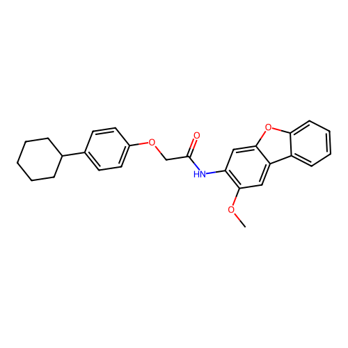 2-(4-cyclohexylphenoxy)-N-(2-methoxydibenzo[b,d]furan-3-yl)acetamide structure