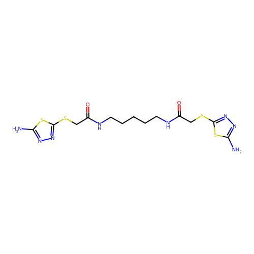 N,N'-pentane-1,5-diylbis{2-[(5-amino-1,3,4-thiadiazol-2-yl)sulfanyl]acetamide} structure