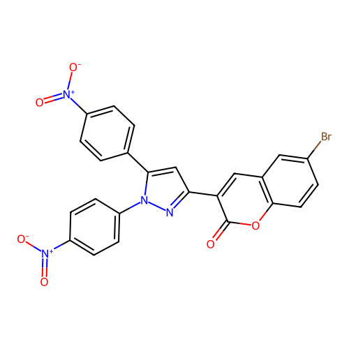 3-(1,5-bis(4-nitrophenyl)-1H-pyrazol-3-yl)-6-bromo-2H-chromen-2-one structure