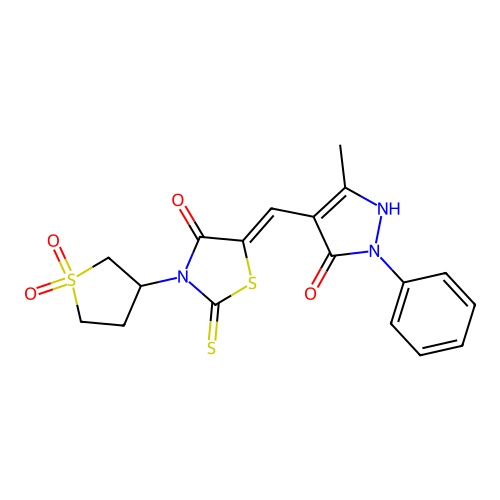 (Z)-3-(1,1-dioxidotetrahydrothiophen-3-yl)-5-((5-hydroxy-3-methyl-1-phenyl-1H-pyrazol-4-yl)methylene)-2-thioxothiazolidin-4-one structure