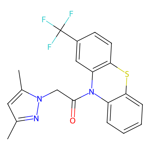 2-(3,5-dimethyl-1H-pyrazol-1-yl)-1-[2-(trifluoromethyl)-10H-phenothiazin-10-yl]ethanone structure