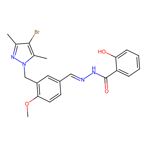 N-[(E)-[3-[(4-bromo-3,5-dimethylpyrazol-1-yl)methyl]-4-methoxyphenyl]methylideneamino]-2-hydroxybenzamide structure