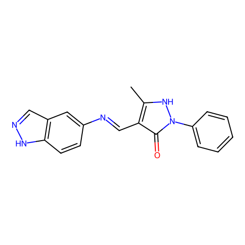4-[(1H-indazol-5-ylimino)methyl]-3-methyl-1-phenyl-1H-pyrazol-5-ol structure
