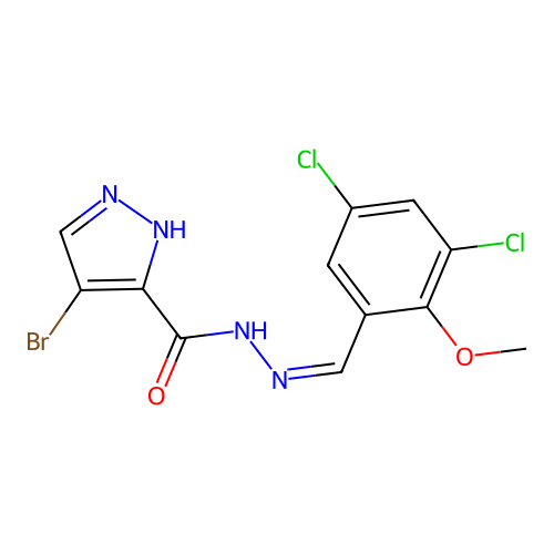 (Z)-4-bromo-N'-(3,5-dichloro-2-methoxybenzylidene)-1H-pyrazole-5-carbohydrazide structure