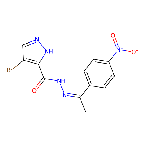 4-bromo-N'-[(1Z)-1-(4-nitrophenyl)ethylidene]-1H-pyrazole-5-carbohydrazide structure