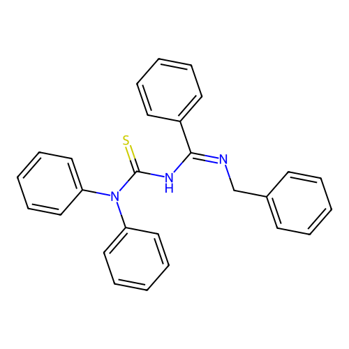 N-benzyl-N'-(diphenylcarbamothioyl)benzenecarboximidamide structure