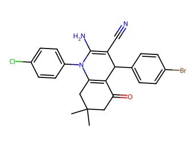 2-amino-4-(4-bromophenyl)-1-(4-chlorophenyl)-7,7-dimethyl-5-oxo-1,4,5,6,7,8-hexahydroquinoline-3-carbonitrile structure