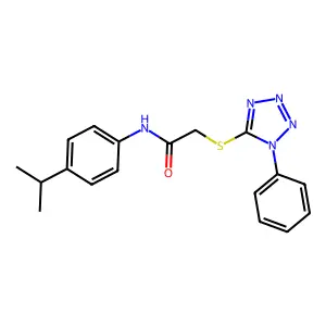 2-[(1-phenyl-1H-1,2,3,4-tetrazol-5-yl)sulfanyl]-N-[4-(propan-2-yl)phenyl]acetamide structure